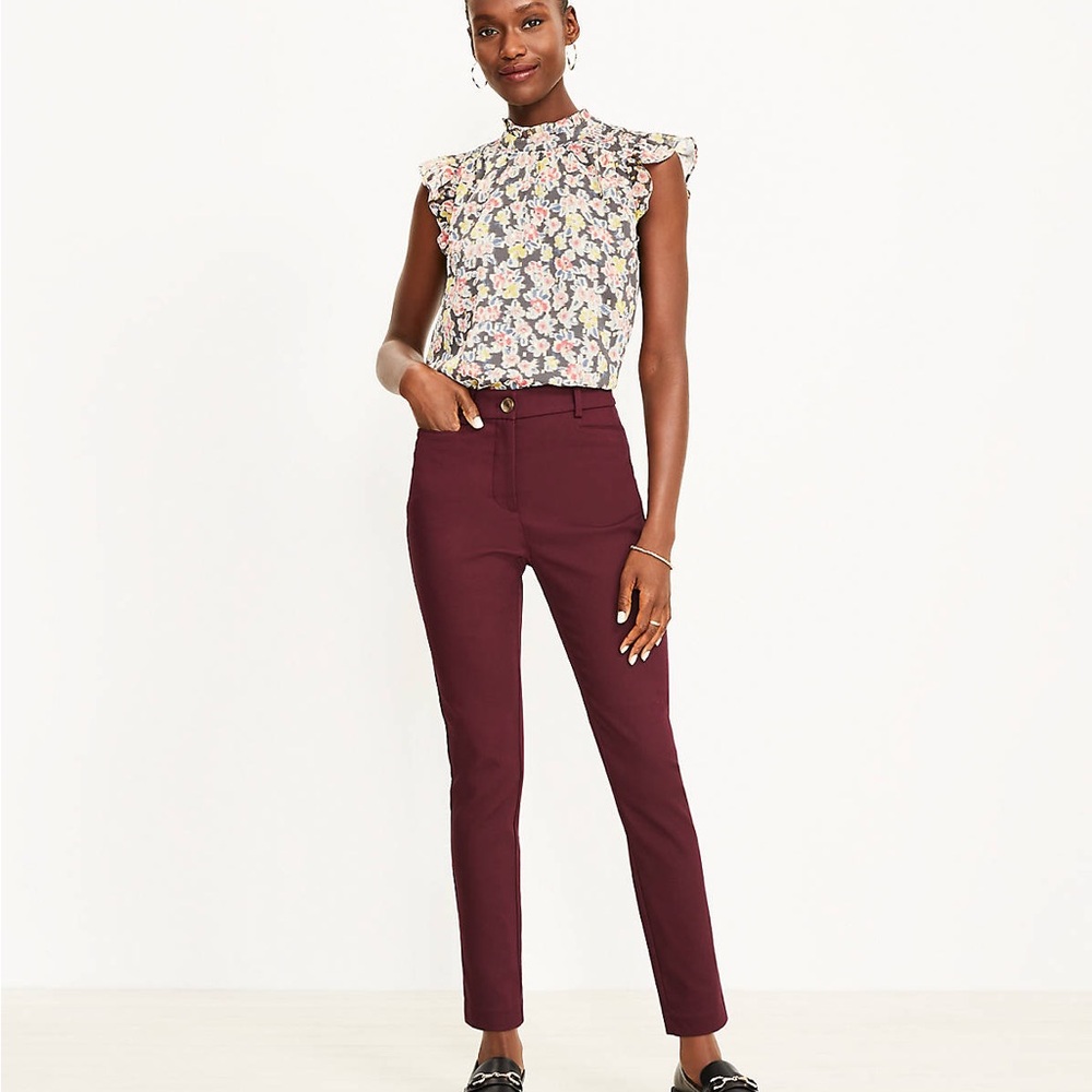 LOFT Burgundy Sutton Skinny Pants